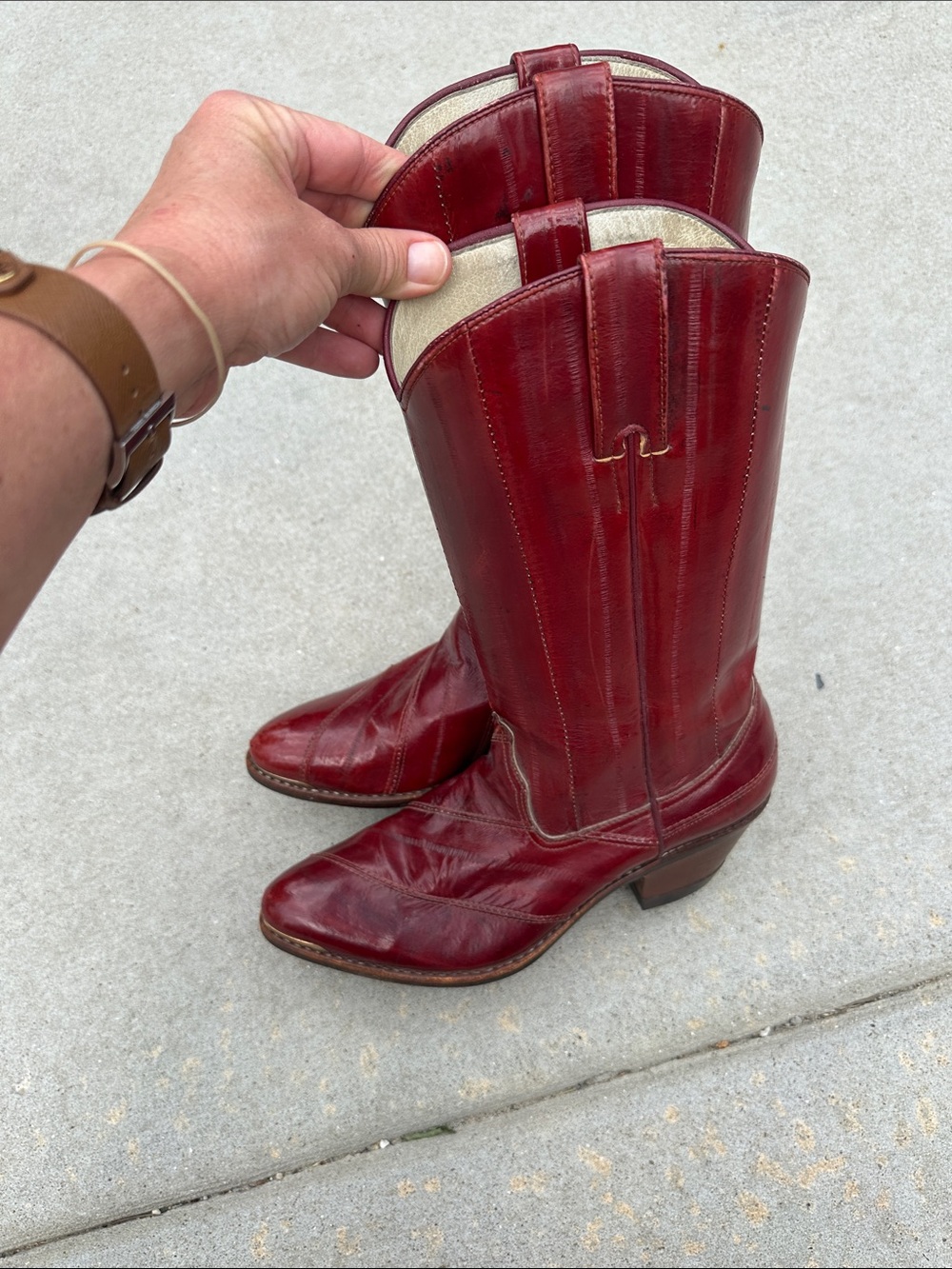 Women's Cherry Red eel skin Pull-On Cowboy Boots